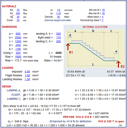 Stair Flight & Landing Design Spreadsheet Calculator