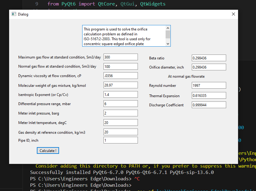 Orifice Plate Flow Calculation Python Application per. ISO 5167 