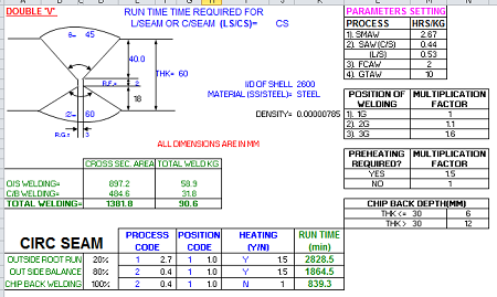 Weld Weight and Area Spreadsheet Calculator